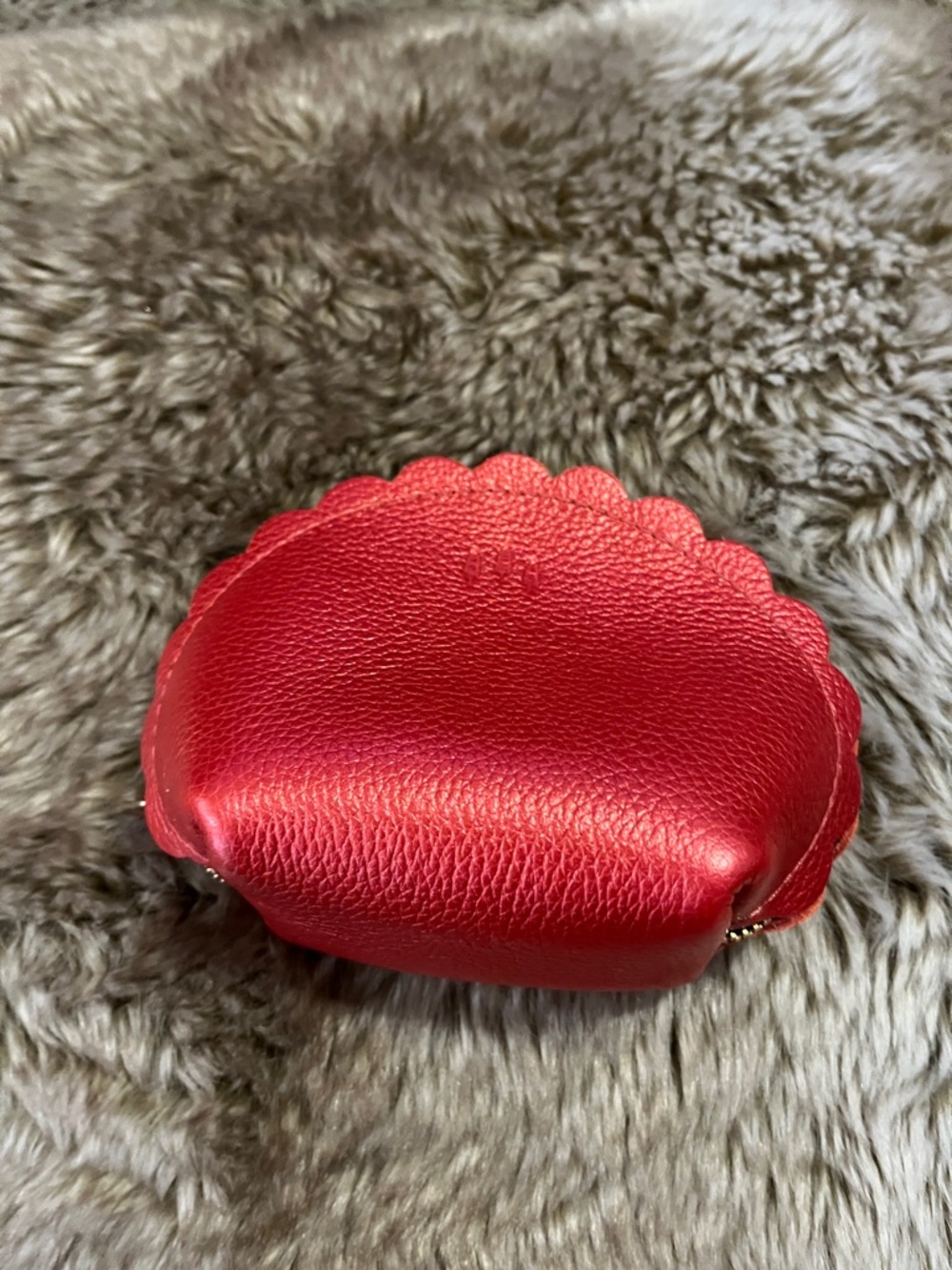 Red Scalloped Leather Coin Purse - Women Bags